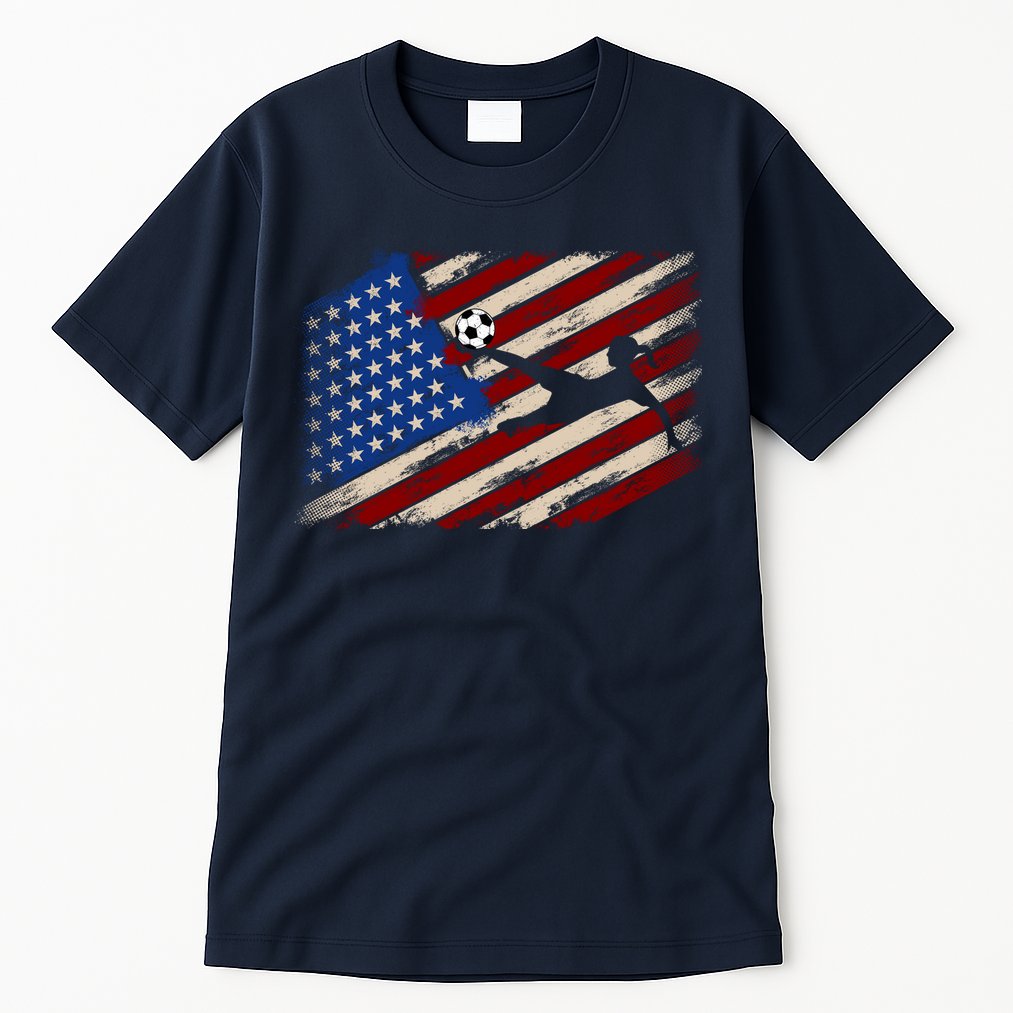 Women Soccer USA Flag Proud Women Soccer Players American Flag Distressed Tall T-Shirt