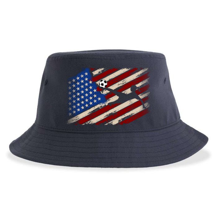 Women Soccer USA Flag Proud Women Soccer Players American Flag Distressed Sustainable Bucket Hat