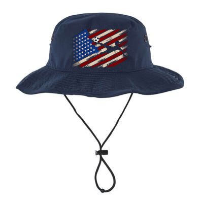 Women Soccer USA Flag Proud Women Soccer Players American Flag Distressed Legacy Cool Fit Booney Bucket Hat