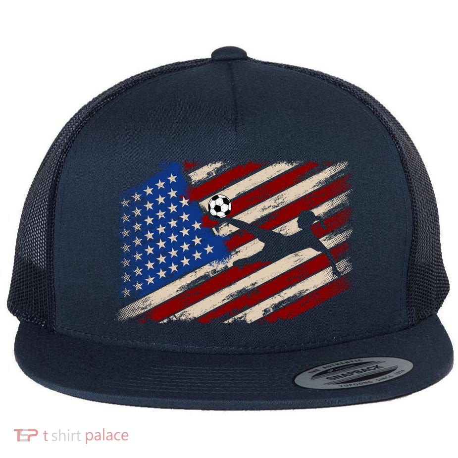 Women Soccer USA Flag Proud Women Soccer Players American Flag Distressed Flatbill Hat