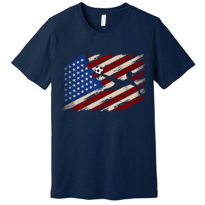 Women Soccer USA Flag Proud Women Soccer Players American Flag Distressed Premium T-Shirt