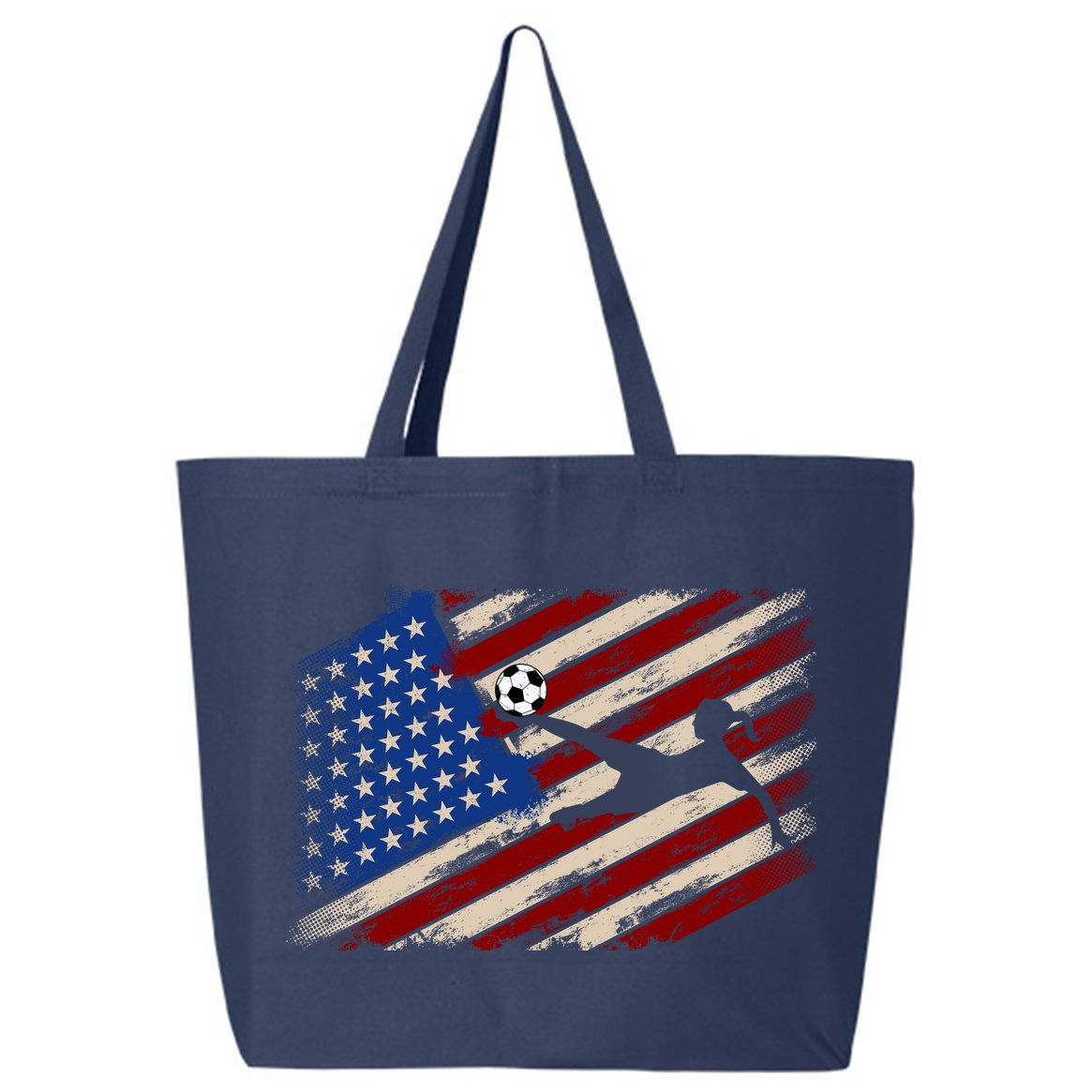 Women Soccer USA Flag Proud Women Soccer Players American Flag Distressed 25L Jumbo Tote