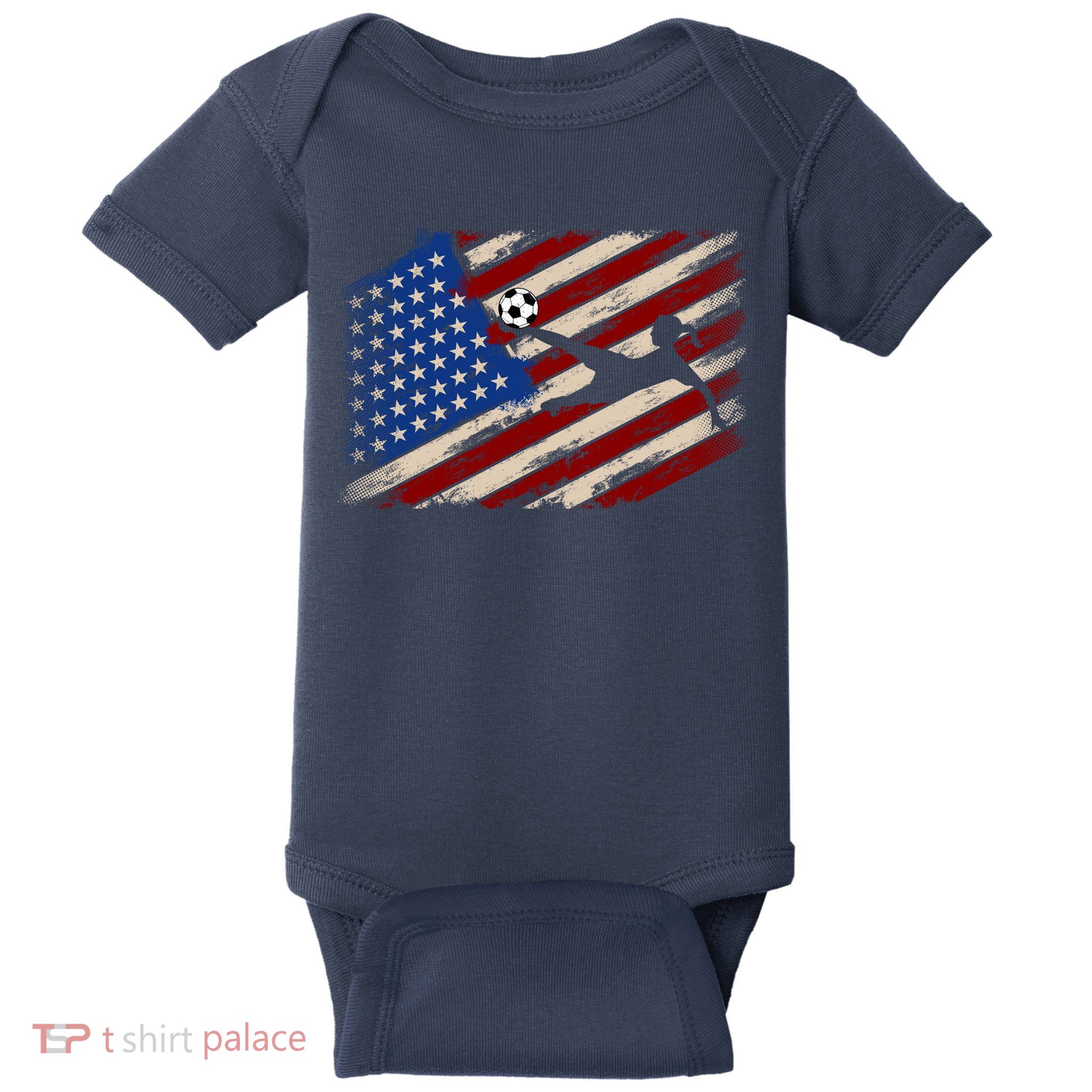 Women Soccer USA Flag Proud Women Soccer Players American Flag Distressed Baby Bodysuit