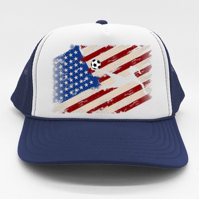 Women Soccer USA Flag Proud Women Soccer Players American Flag Distressed Trucker Hat