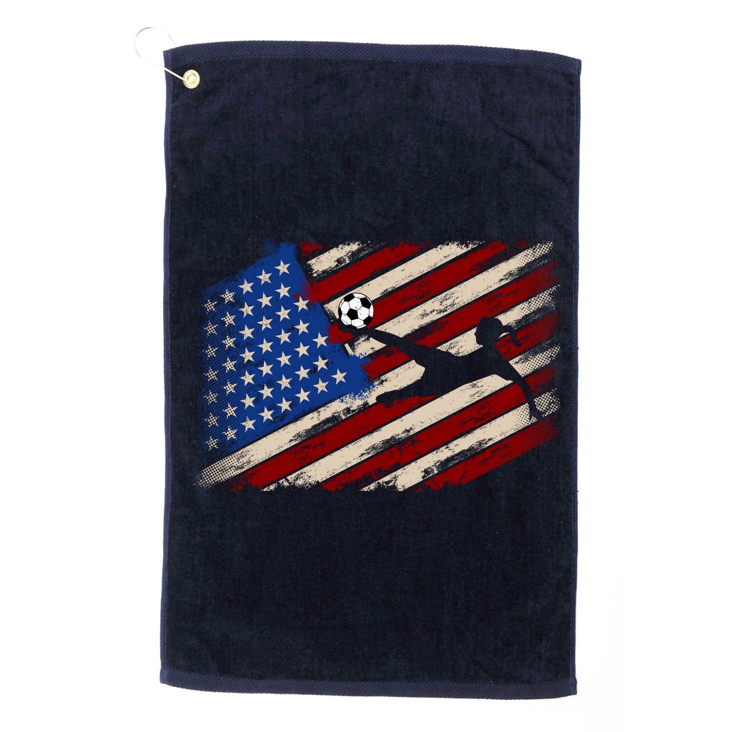 Women Soccer USA Flag Proud Women Soccer Players American Flag Distressed Golf Towel