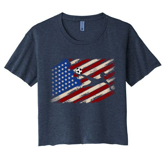 Women Soccer USA Flag Proud Women Soccer Players American Flag Distressed Crop Top