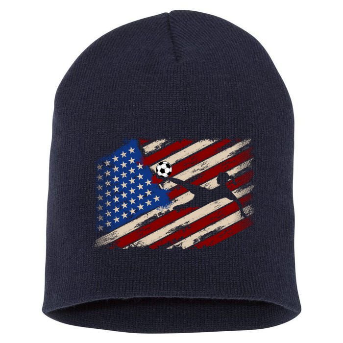 Women Soccer USA Flag Proud Women Soccer Players American Flag Distressed Short Acrylic Beanie