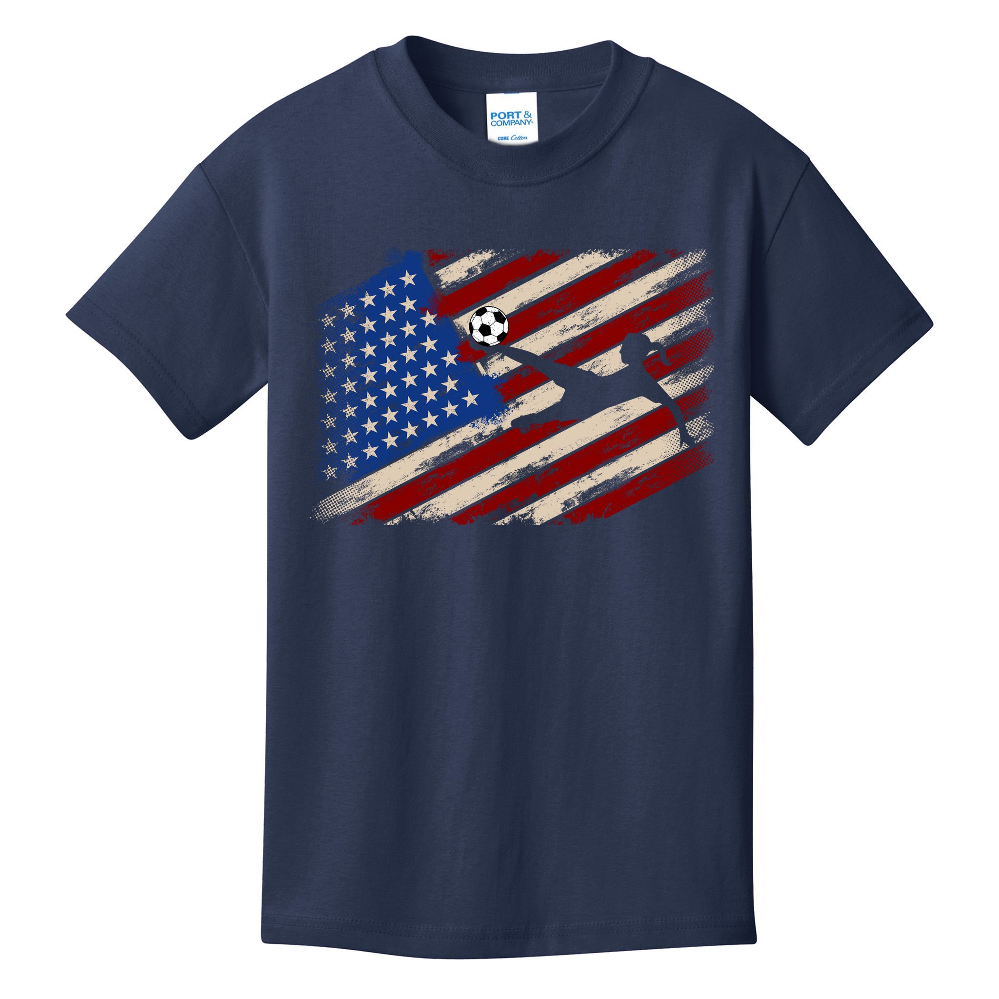 Women Soccer USA Flag Proud Women Soccer Players American Flag Distressed Kids T-Shirt