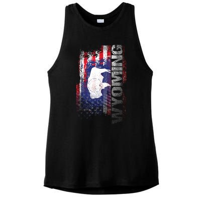 Wyoming State Usa Flag Souvenir Gift Ladies PosiCharge Tri-Blend Wicking Tank