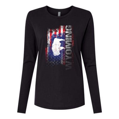 Wyoming State Usa Flag Souvenir Gift Womens Cotton Relaxed Long Sleeve T-Shirt