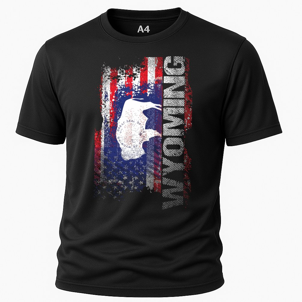 Wyoming State Usa Flag Souvenir Gift Cooling Performance Crew T-Shirt