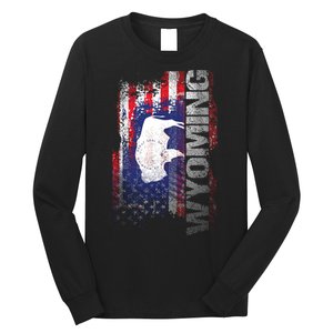 Wyoming State Usa Flag Souvenir Gift Long Sleeve Shirt