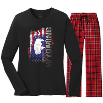 Wyoming State Usa Flag Souvenir Gift Women's Long Sleeve Flannel Pajama Set 