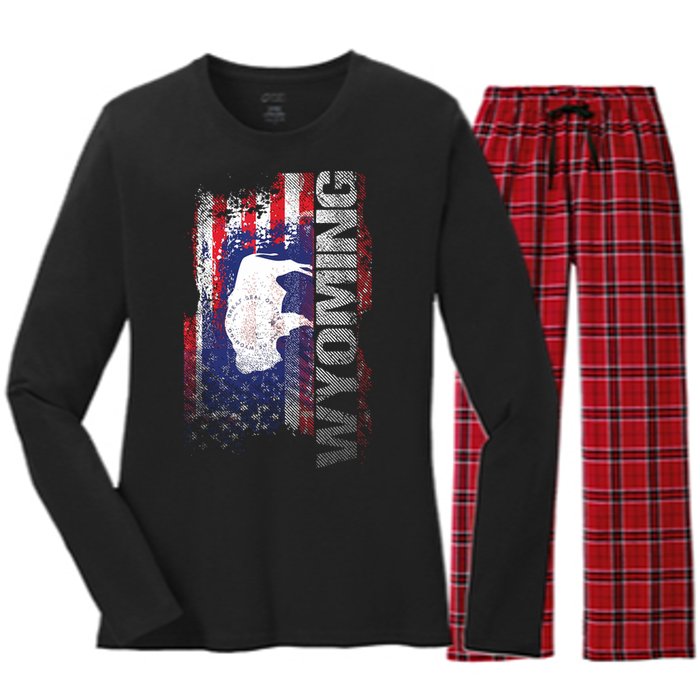 Wyoming State Usa Flag Souvenir Gift Women's Long Sleeve Flannel Pajama Set 