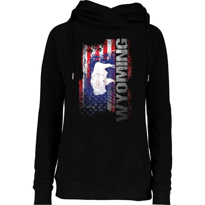 Wyoming State Usa Flag Souvenir Gift Womens Funnel Neck Pullover Hood