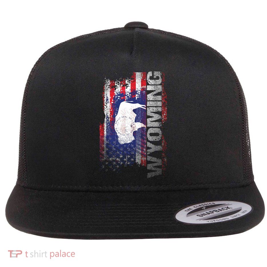 Wyoming State Usa Flag Souvenir Gift Flat Bill Trucker Hat