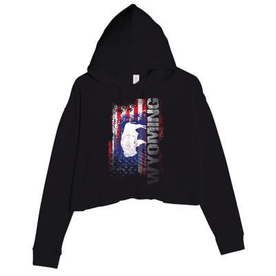 Wyoming State Usa Flag Souvenir Gift Crop Fleece Hoodie