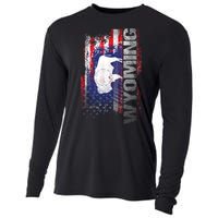 Wyoming State Usa Flag Souvenir Gift Cooling Performance Long Sleeve Crew