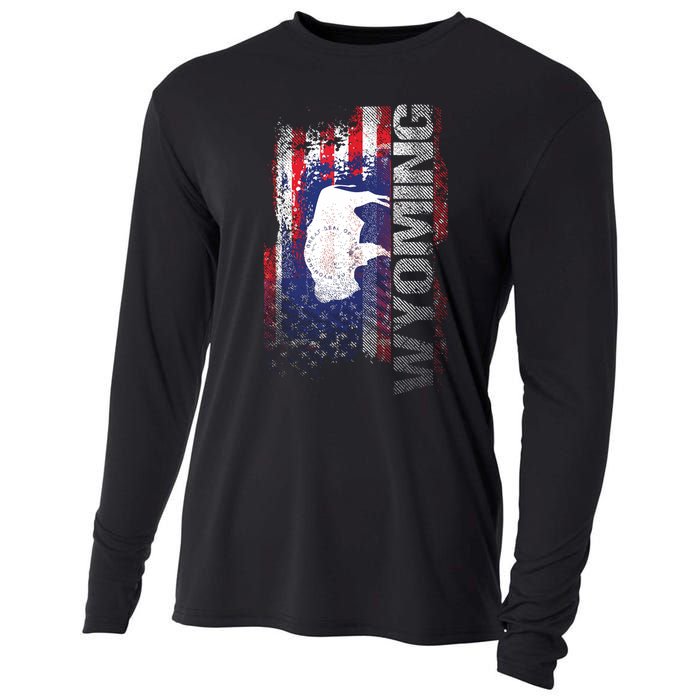 Wyoming State Usa Flag Souvenir Gift Cooling Performance Long Sleeve Crew