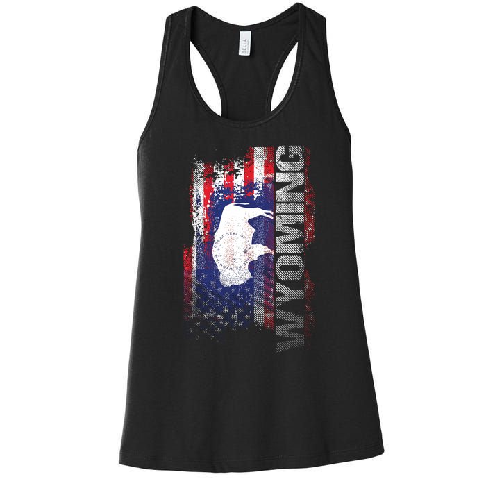 Wyoming State Usa Flag Souvenir Gift Women's Racerback Tank