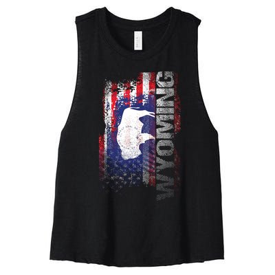 Wyoming State Usa Flag Souvenir Gift Women's Racerback Cropped Tank