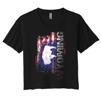 Wyoming State Usa Flag Souvenir Gift Women's Crop Top Tee