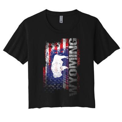 Wyoming State Usa Flag Souvenir Gift Women's Crop Top Tee