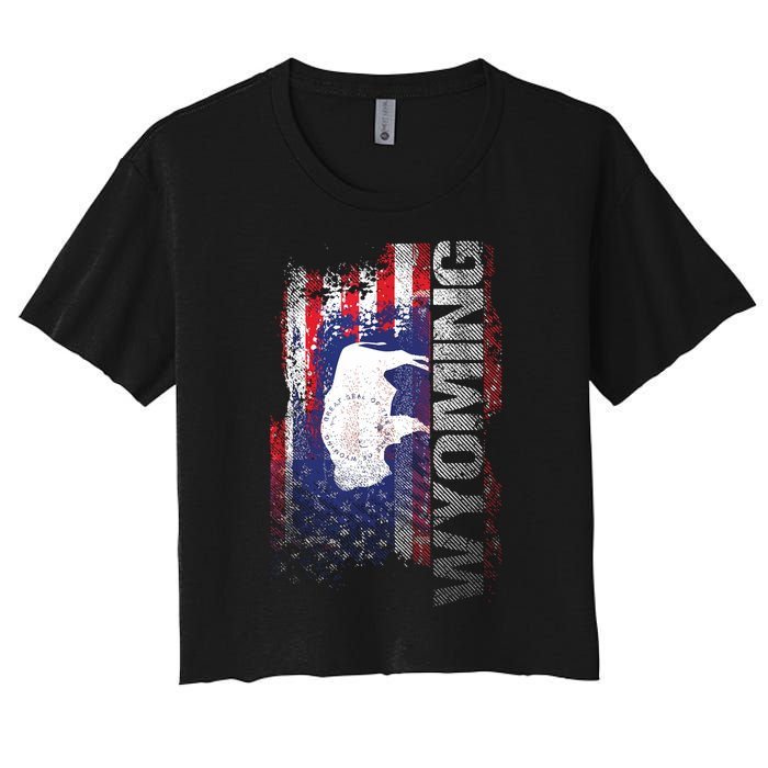 Wyoming State Usa Flag Souvenir Gift Women's Crop Top Tee