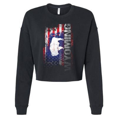 Wyoming State Usa Flag Souvenir Gift Cropped Pullover Crew