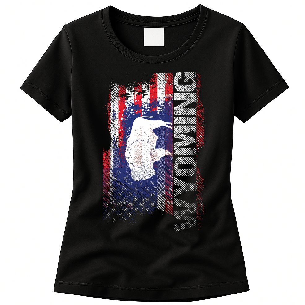 Wyoming State Usa Flag Souvenir Gift Womens T-Shirt