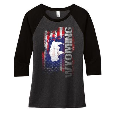 Wyoming State Usa Flag Souvenir Gift Women's Tri-Blend 3/4-Sleeve Raglan Shirt