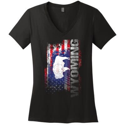 Wyoming State Usa Flag Souvenir Gift Women's V-Neck T-Shirt