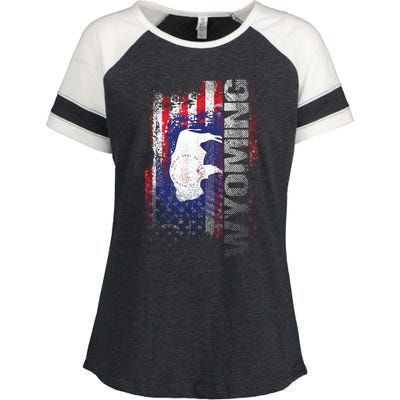 Wyoming State Usa Flag Souvenir Gift Enza Ladies Jersey Colorblock Tee