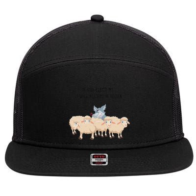 Wolf & Shee.P Vegan Politician Sarcastic Funny Cartoon 7 Panel Mesh Trucker Snapback Hat