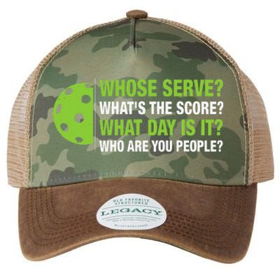 Whose Serve WhatS The Score What Day Is It Pickleball Lover Legacy Tie Dye Trucker Hat