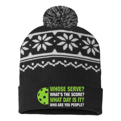 Whose Serve WhatS The Score What Day Is It Pickleball Lover USA-Made Snowflake Beanie