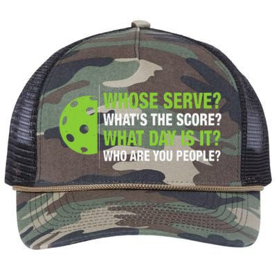 Whose Serve WhatS The Score What Day Is It Pickleball Lover Retro Rope Trucker Hat Cap