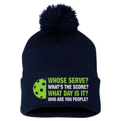 Whose Serve WhatS The Score What Day Is It Pickleball Lover Pom Pom 12in Knit Beanie