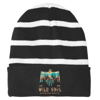 Wild Soul Western Wear Southwest Thunderbird Desert Vibes Striped Beanie with Solid Band