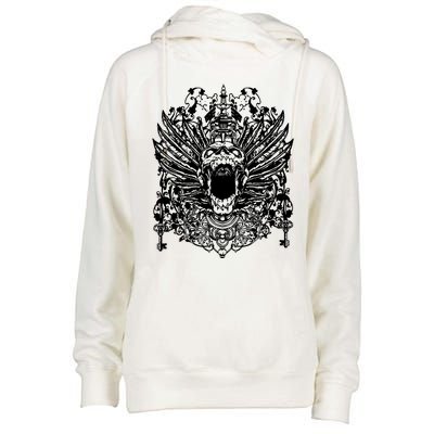 Winged Skull Womens Funnel Neck Pullover Hood