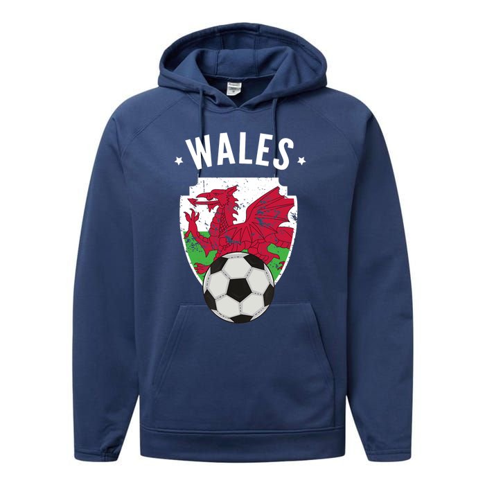 Wales Soccer Wales Flag Football Welsh Pride Roots Performance Fleece Hoodie