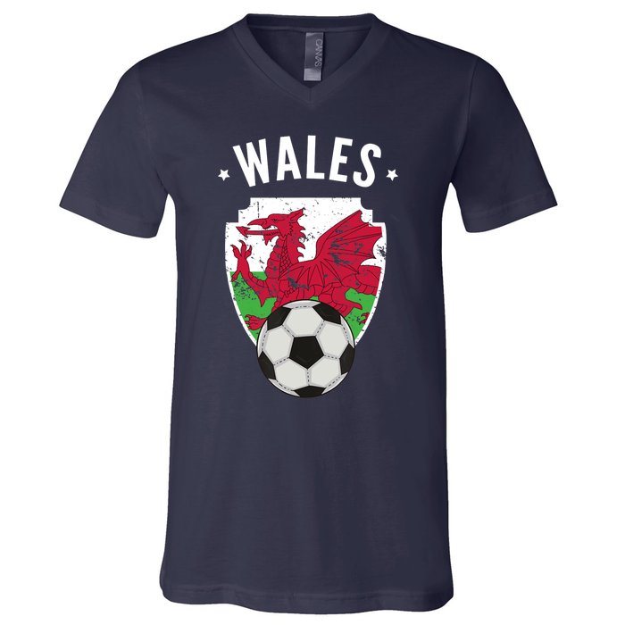 Wales Soccer Wales Flag Football Welsh Pride Roots V-Neck T-Shirt