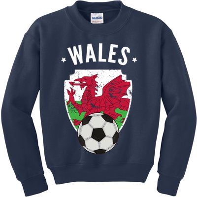 Wales Soccer Wales Flag Football Welsh Pride Roots Kids Sweatshirt