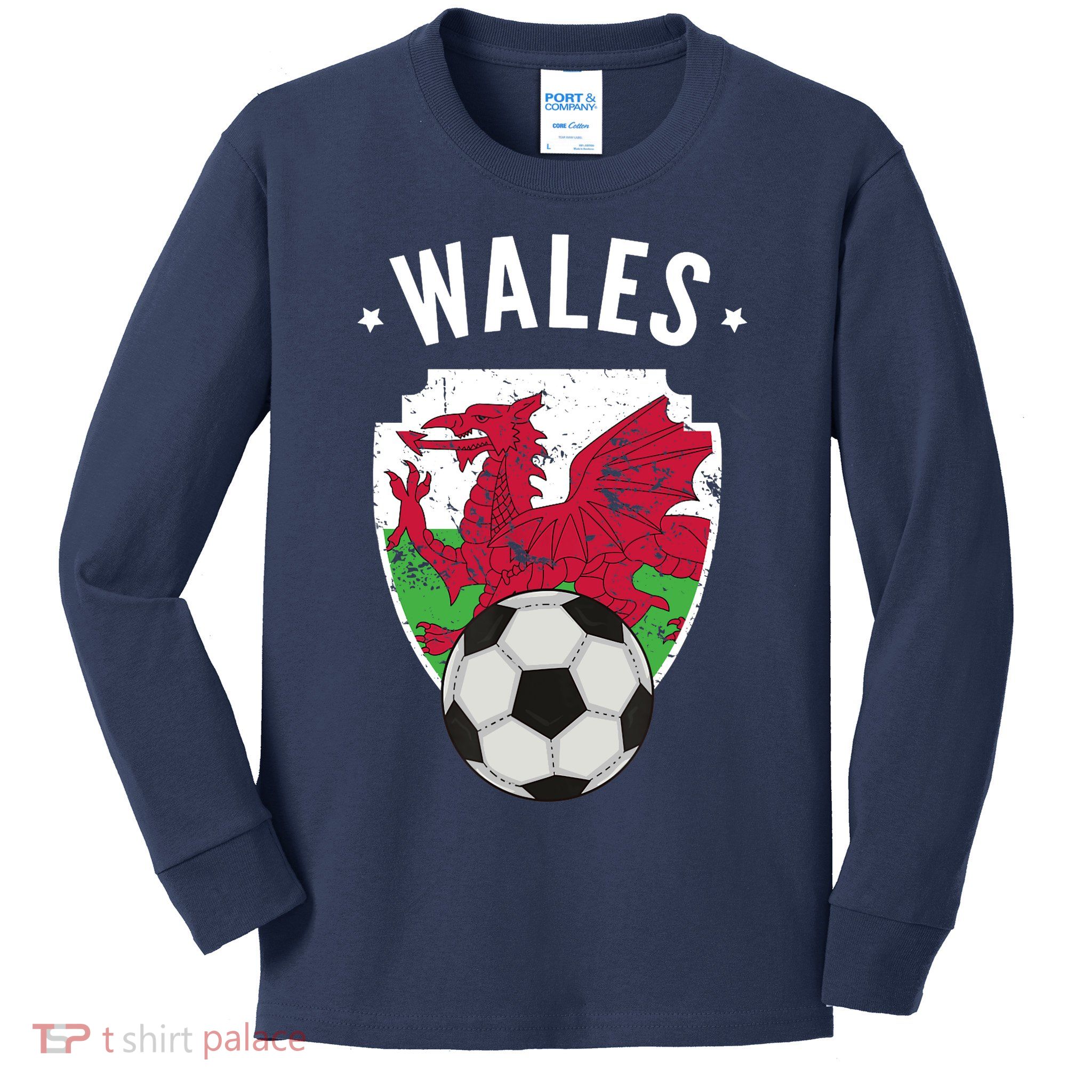 Wales Soccer Wales Flag Football Welsh Pride Roots Kids Long Sleeve Shirt