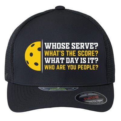 Whose Serve What's The Score Pickleball Flexfit Unipanel Trucker Cap