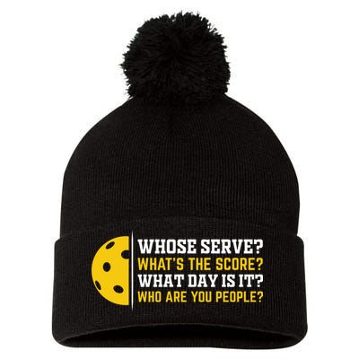 Whose Serve What's The Score Pickleball Pom Pom 12in Knit Beanie