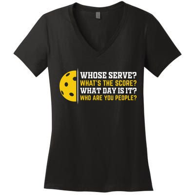 Whose Serve What's The Score Pickleball Women's V-Neck T-Shirt