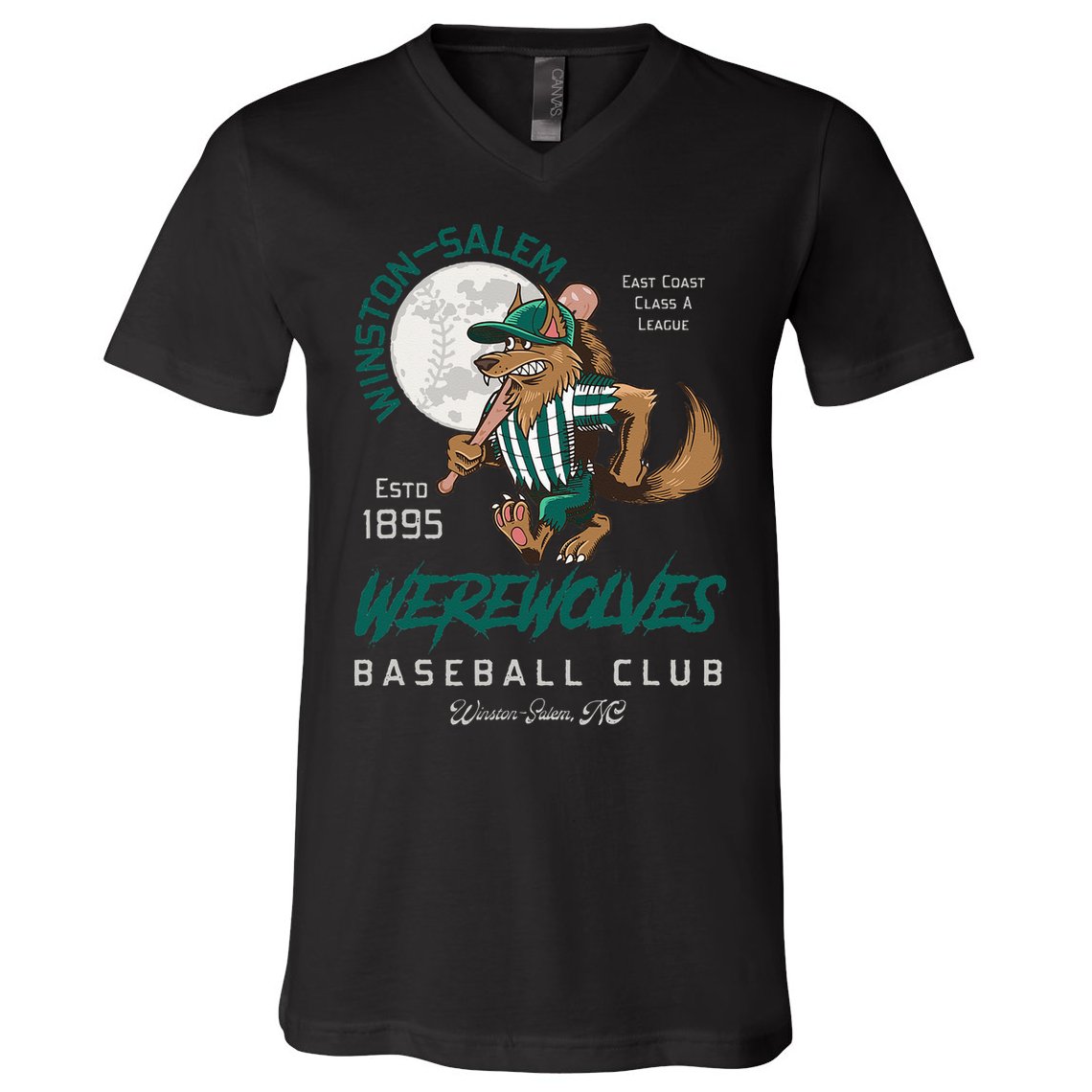 Winston Salem Werewolves Retro Minor League Baseball Team V-Neck T-Shirt
