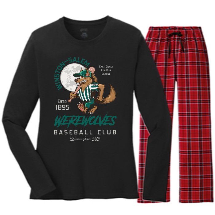 Winston Salem Werewolves Retro Minor League Baseball Team Women's Long Sleeve Flannel Pajama Set 