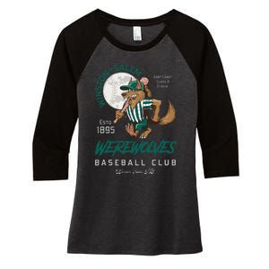 Winston Salem Werewolves Retro Minor League Baseball Team Women's Tri-Blend 3/4-Sleeve Raglan Shirt